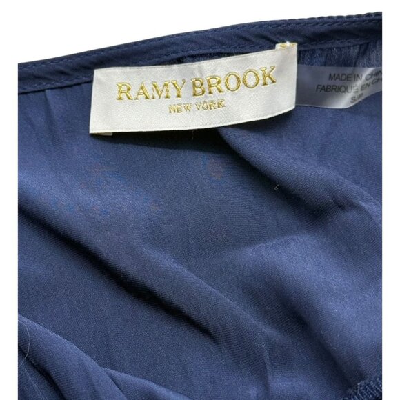 Ramy Brook Yassi Dress Navy Blue Short Sleeve V-Neck Elastic Waist Midi Size S - Picture 8 of 12
